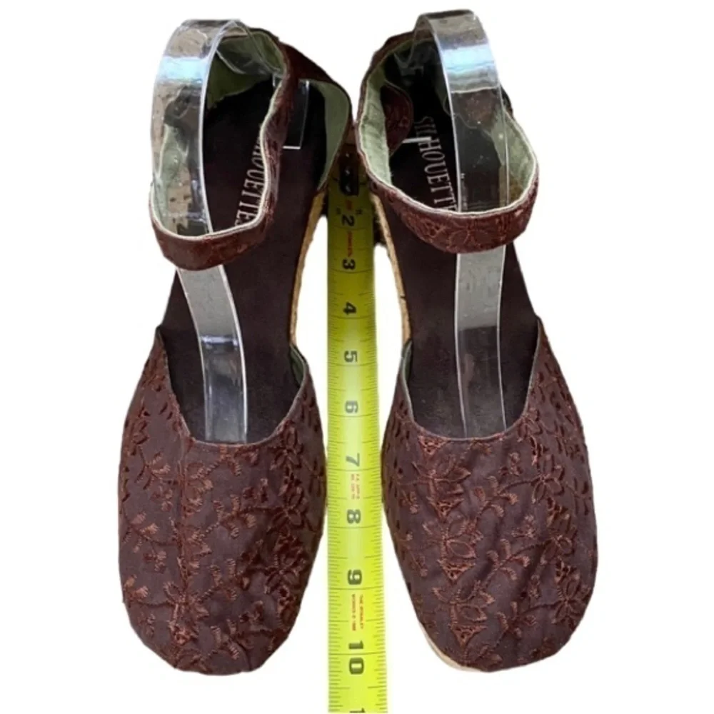 SILHOUETTES Eyelet Espadrille Ankle Strap Rope Heel Brown Women Size 10W